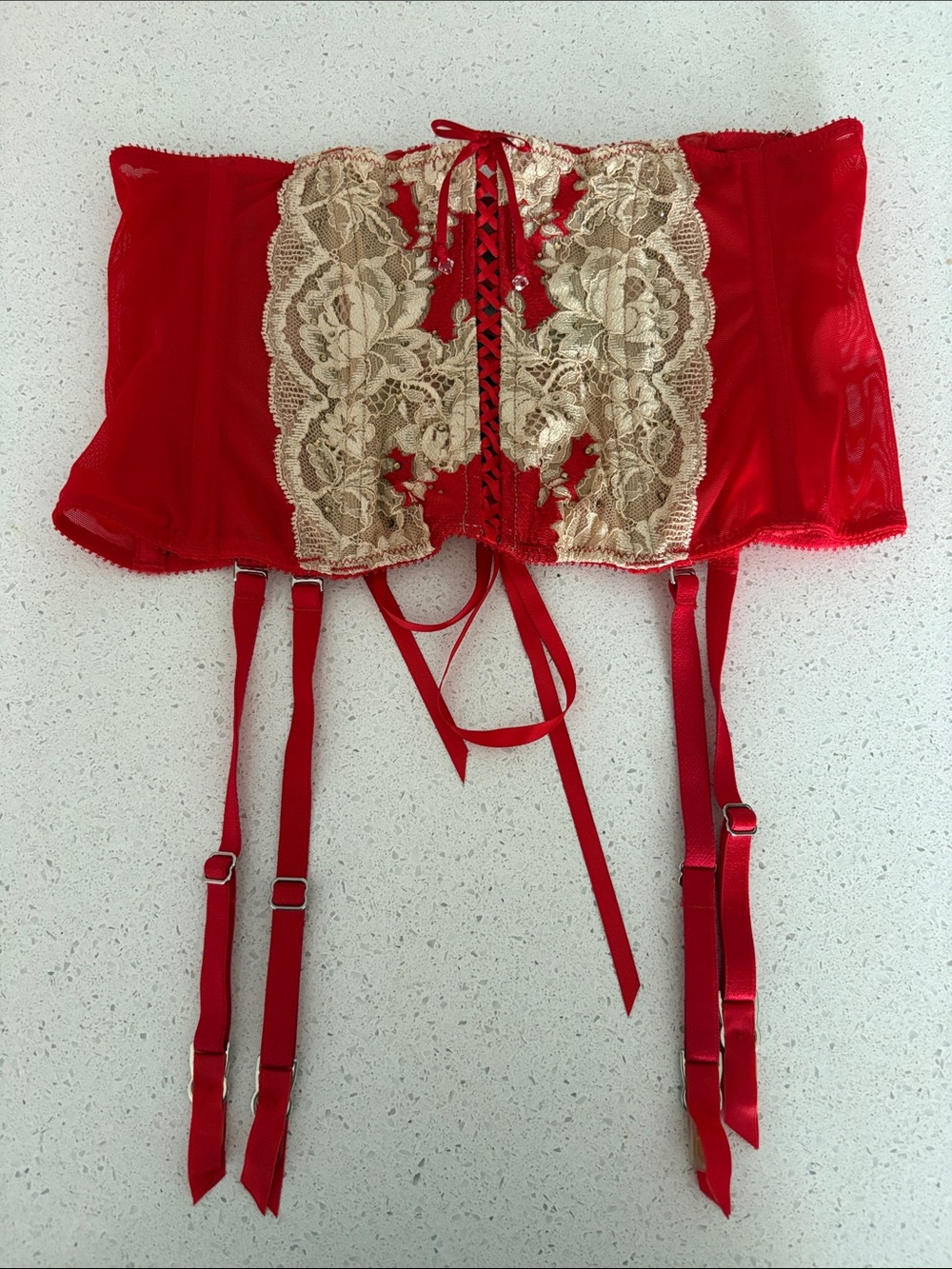 Victoria's Secret Red Lace-Up garter with removable garter straps (2012)